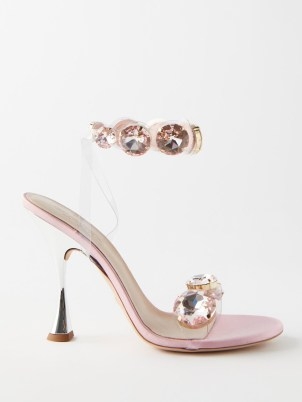 GIAMBATTISTA VALLI Pink Diamond Clash 110 PVC and satin sandals – clear PVC crystal embellished high heels – luxury occasion shoes – luxe footwear with chunky crystals - flipped