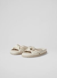 L.K. Bennett Valencia Cream Leather Sliders | women’s luxury knotted slides | womens knot detail summer flats | summer shoes