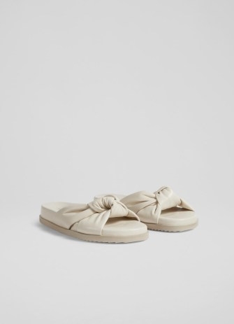 L.K. Bennett Valencia Cream Leather Sliders | women’s luxury knotted slides | womens knot detail summer flats | summer shoes - flipped