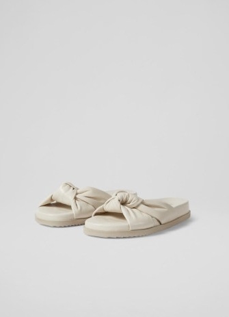 L.K. Bennett Valencia Cream Leather Sliders | women’s luxury knotted slides | womens knot detail summer flats | summer shoes