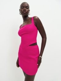 Reformation Vancouver Linen Two Piece in Corvette ~ women’s hot pink fashion sets ~ skirt and corset top co-ord