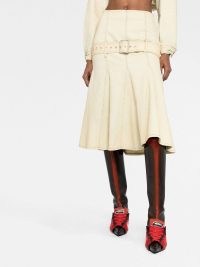 We11done belted pleated denim skirt in light beige | fit and flared hem skirts