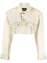 We11done bleached cropped denim jacket in light beige | women’s distressed ultra crop hem jackets