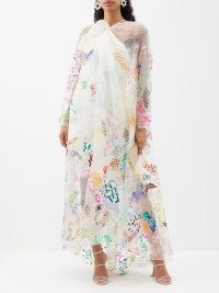ASHISH Confetti sequinned silk-organza cape coat in white – luxury sheer occasion coats – flowing long length evening jackets – luxe event clothing