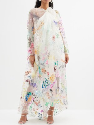 ASHISH Confetti sequinned silk-organza cape coat in white – luxury sheer occasion coats – flowing long length evening jackets – luxe event clothing - flipped