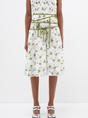 YUHAN WANG White ribbon-tied floral fil-coupé organza skirt ~ sheer overlay skirts - flipped