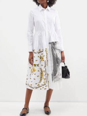ERDEM White Sutton patchwork cotton-poplin shirt dress – long sleeve collared dresses – women’s designer clothing - flipped