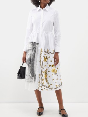 ERDEM White Sutton patchwork cotton-poplin shirt dress – long sleeve collared dresses – women’s designer clothing
