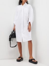 BALENCIAGA White Swing twisted poplin shirt dress ~ women’s oversized collared dresses ~ drop shoulder ~ womens relaxed fit designer clothing