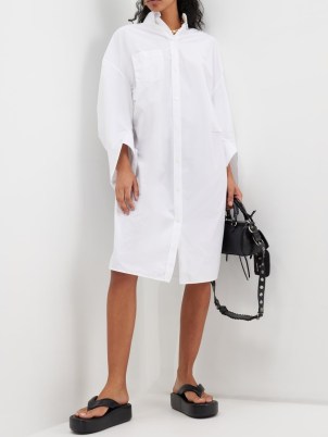 BALENCIAGA White Swing twisted poplin shirt dress ~ women’s oversized collared dresses ~ drop shoulder ~ womens relaxed fit designer clothing - flipped