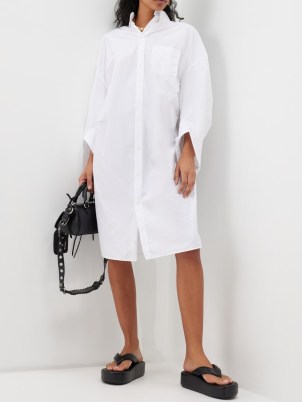 BALENCIAGA White Swing twisted poplin shirt dress ~ women’s oversized collared dresses ~ drop shoulder ~ womens relaxed fit designer clothing