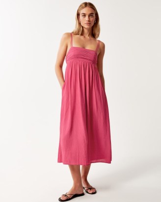 Abercrombie & Fitch Crinkle Textured Maxi Dress in Pink ~ strappy cut out back sundress ~ spaghetti strap sundresses ~ women’s summer dresses with cami straps ~ womens crinkled fabric clothing - flipped