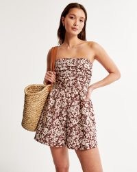 Abercrombie & Fitch Emerson Ruched Strapless Romper in Brown Floral ~ women’s strapless rompers ~ womens bandeau playsuits ~ summer playsuit ~ holiday clothes