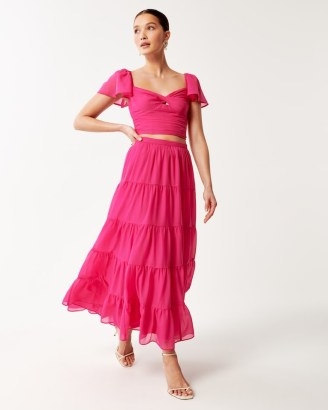 Abercrombie & Fitch Flowy Tiered Maxi Skirt in Pink ~ women’s long length occasion skirts ~ A&F Best Dressed Guest Collection