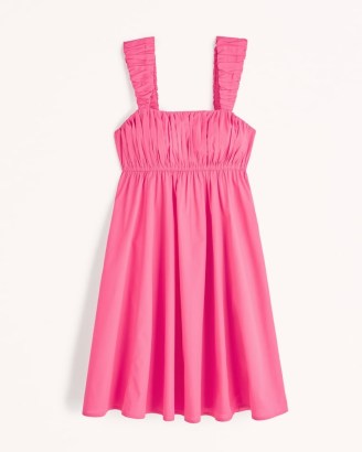 Abercrombie & Fitch Pride Puff Strap Babydoll Mini Dress in Dark Pink ~ women’s ruched detail dresses ~ A&F x The Trevor Project