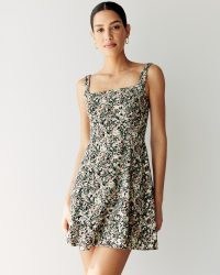 Abercrombie & Fitch Squareneck Mini Dress Black Floral / women’s sleeveless fit and flare dresses
