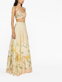 ZIMMERMANN Coaster floral-print maxi skirt in light yellow/multicolour | women’s luxury long length occasion skirts | linen silk blend event clothing | women’s luxury clothes
