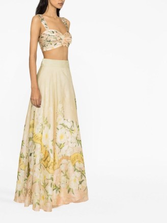 ZIMMERMANN Coaster floral-print maxi skirt in light yellow/multicolour | women’s luxury long length occasion skirts | linen silk blend event clothing | women’s luxury clothes