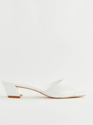 Reformation Abeline Block Heeled Sandal in Moonstone ~ chic mule sandals | leather square toe mules - flipped