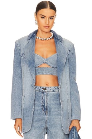 AFRM Agnes Blazer in Lancer Wash ~ women’s light blue washed denim blazers ~ womens relaxed jackets - flipped