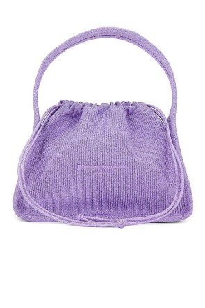 Alexander Wang Ryan Small Bag in Unicorn ~ purple metallic knit handbags ~ drawstring top bags - flipped