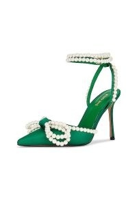 Alias Mae Bowie Heel in Emerald Pearl ~ glamorous green ankle strap pumps ~ evening shoes embellished with faux pearls