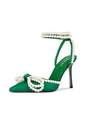 Alias Mae Bowie Heel in Emerald Pearl ~ glamorous green ankle strap pumps ~ evening shoes embellished with faux pearls