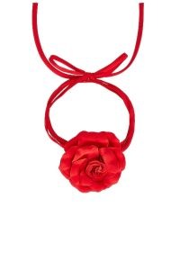 Amanda Uprichard X Revolve Mandy Rose Choker in Red / floral chokers / flower themed accessories / sateen rosette with matte satin rope