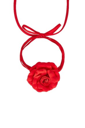 Amanda Uprichard X Revolve Mandy Rose Choker in Red / floral chokers / flower themed accessories / sateen rosette with matte satin rope