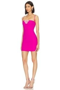 Amanda Uprichard X Revolve Sassy Dress in Dark Hot Pink & Flamingo Rose – skinny shoulder strap mini dresses – strappy evening fashion