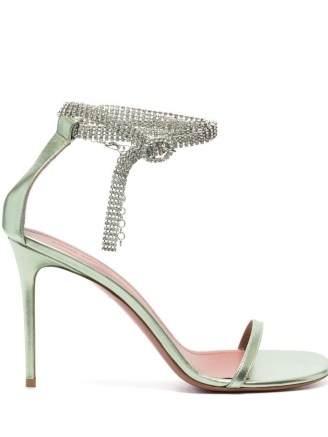 Amina Muaddi Giorgia 90mm crystal-embellished sandals in sage green leather - flipped