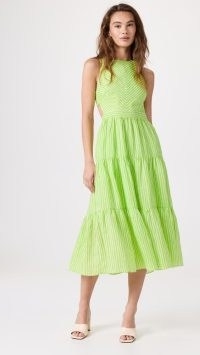 AMUR Giovanna Stripe Day Dress in Lime – green striped sleeveless tiered hem dresses – cut out back summer fashion