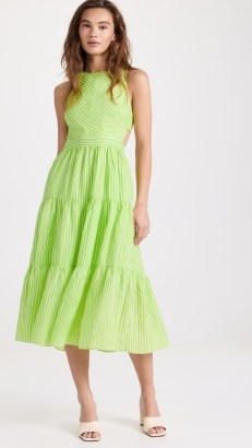 AMUR Giovanna Stripe Day Dress in Lime – green striped sleeveless tiered hem dresses – cut out back summer fashion - flipped