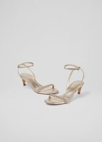 L.K. BENNETT Andria Gold Leather and Crystal Plaited Sandals ~ metallic ankle strap kitten heels ~ strappy party shoes ~ glamorous occasion footwear