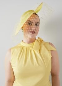 L.K. BENNETT Annalise Lemon Mesh Wide Brim Fascinator – veil facinators – yellow summer occasion hats