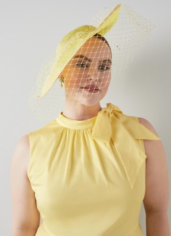 L.K. BENNETT Annalise Lemon Mesh Wide Brim Fascinator – veil facinators – yellow summer occasion hats