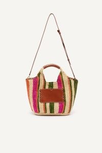 ba&sh ara multicolour striped bag | raffia and leather basket style tote | summer top handle bags | vibrant grab handbags