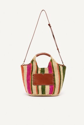 ba&sh ara multicolour striped bag | raffia and leather basket style tote | summer top handle bags | vibrant grab handbags