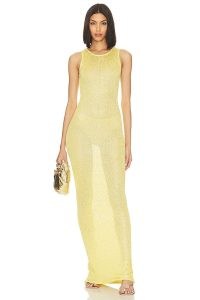 Asta Resort Natalia Maxi Dress in Chartreuse Sequin – yellow-green sequinned tank style dresses – sheer going out evening fashion – party glamour