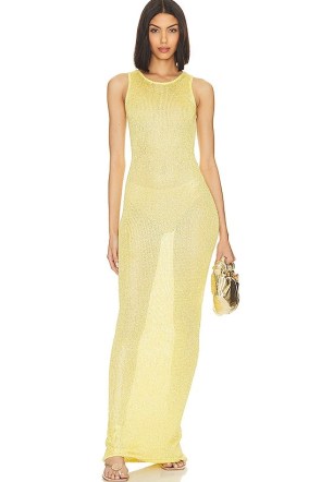 Asta Resort Natalia Maxi Dress in Chartreuse Sequin – yellow-green sequinned tank style dresses – sheer going out evening fashion – party glamour - flipped