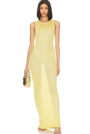Asta Resort Natalia Maxi Dress in Chartreuse Sequin – yellow-green sequinned tank style dresses – sheer going out evening fashion – party glamour