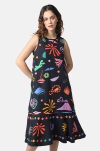gorman x Meg Fransee Aurora Embroidered Dress – sleeveless cotton linen blend midi dresses – printed fashion – relaxed fit