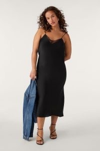 ba&sh clelia BABYDOLL DRESS in BLACK | V-neck midi slip dresses with lace insert | strappy evening fashion | cami shoulder strap clothing