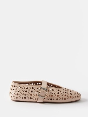 ALAÏA Buckled perforated leather ballet flats | beige Mary Jane ballerinas | laser cut ballerina flat shoes - flipped