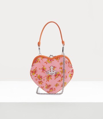 Vivienne Westwood BELLE HEART FRAME PURSE in PINK / floral vintage style purses / small retro inspired bags - flipped