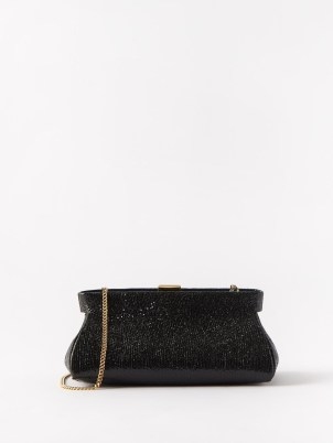 DEMELLIER Cannes lizard-embossed leather clutch bag in black / animal effect occasion bags - flipped