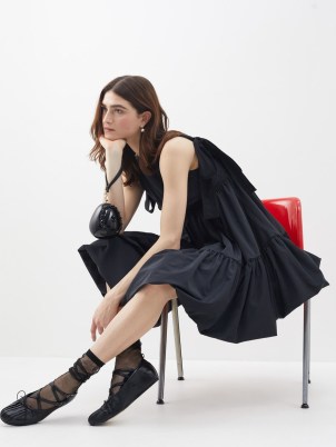CECILIE BAHNSEN Divya tie-shoulder recycled-faille tiered dress – black sleeveless balloon hem dresses – feminine fashion with volume