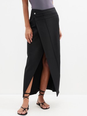 RÓHE Double-waistband asymmetric twill midi skirt | chic black asymmetrical wrap skirts - flipped