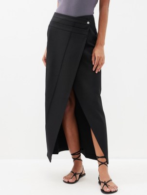 RÓHE Double-waistband asymmetric twill midi skirt | chic black asymmetrical wrap skirts