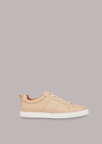 WHISTLES KOKI LACE UP TRAINER in NEUTRAL | women’s leather minimalist trainers - flipped